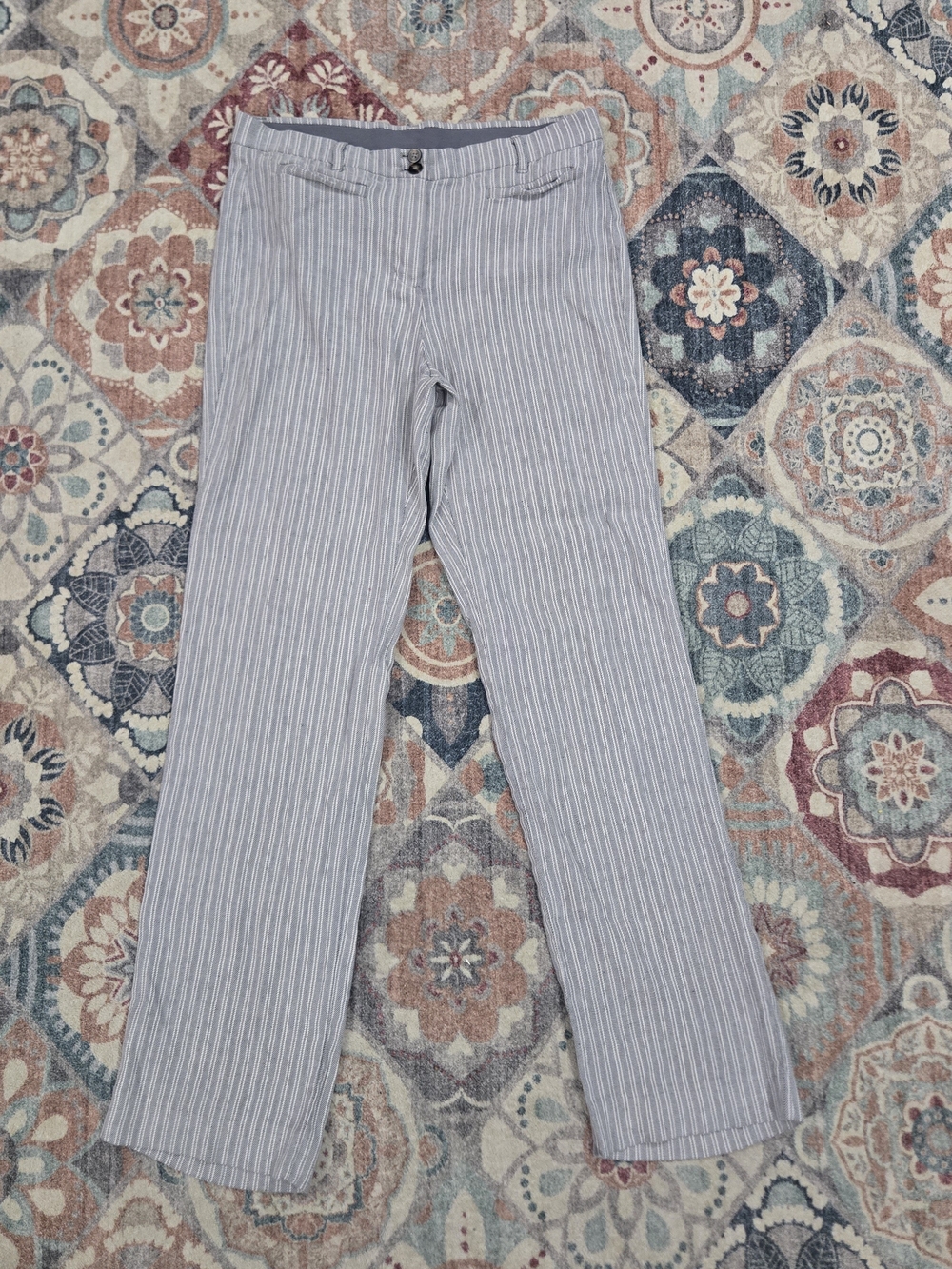 J. Jill Linen Blend Grey & White  Straight Leg Coastal Chic Pants 8 Tall